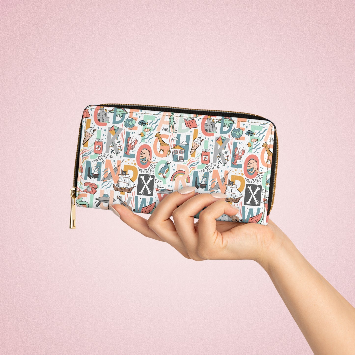 B is for Bamboo Zipper Wallet (white)